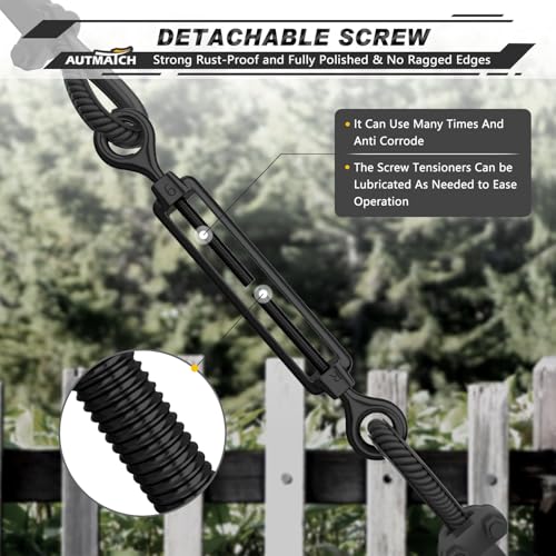 AUTMATCH M6 Eye & Eye Turnbuckle - 304 Stainless Steel Wire Rope Tensioner | Adjustable Turnbuckle for Cable Railing, Fence & Shade Sail Hardware, Wire Rope Tension Kit, 6-Pack, Black - color: Black Tone - Eye & Eye, size: M6