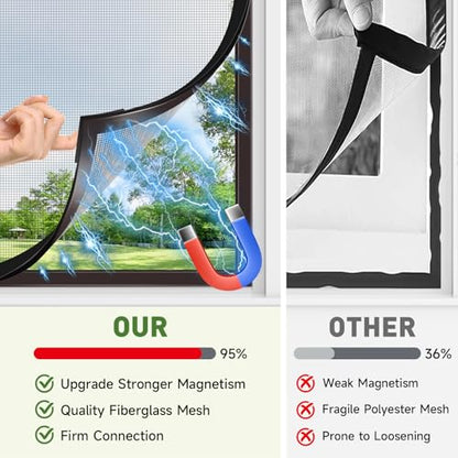 HOFUDON Window Screen Adjustable Magnetic Window Screen Replacement Max 39” x 59”, DIY Fiberglass Mesh Window Screens for House Windows Black Frame Grey Mesh - color: Black Frame Gray Mesh, size: 39" x 59"