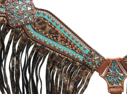 Showman Bejeweled Metallic Leopard Print Leather Headstall & Breast Collar Set