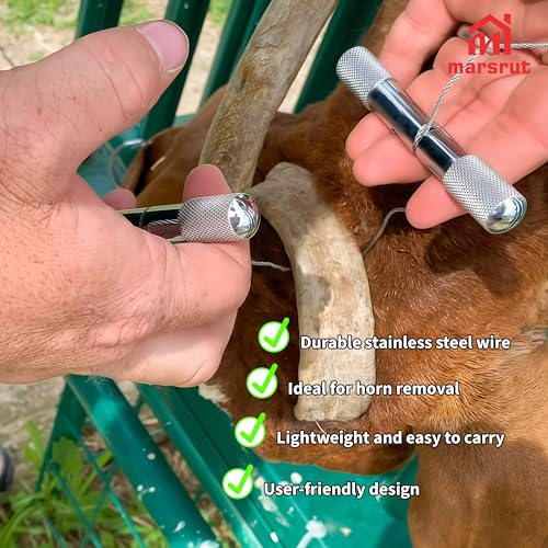 Wire Saw for Goat Horns with 2 Handles, Dehorning Cutting Tool OB Stainless Steel Heavy Duty Braided Removal Cutter, Rust Resistant Pocket String Compact for Outdoor Camping Garden Cattle Fishing