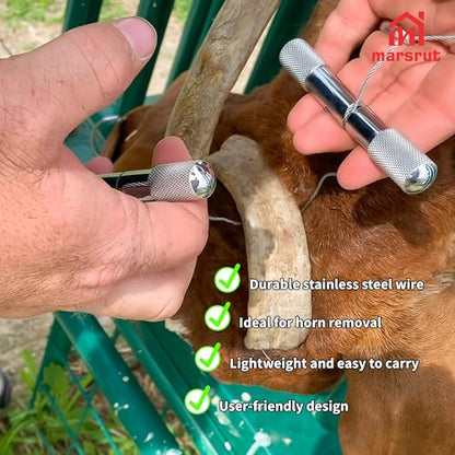 Wire Saw for Goat Horns with 2 Handles, Dehorning Cutting Tool OB Stainless Steel Heavy Duty Braided Removal Cutter, Rust Resistant Pocket String Compact for Outdoor Camping Garden Cattle Fishing