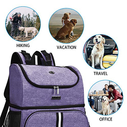 BAGLHER Pet Travel Bag, Double-Layer Pet Supplies Backpack (for All Pet Travel Supplies), Pet Travel Backpack with 2 Silicone Collapsible Bowls and 2 Food Baskets Purple - color: Purple