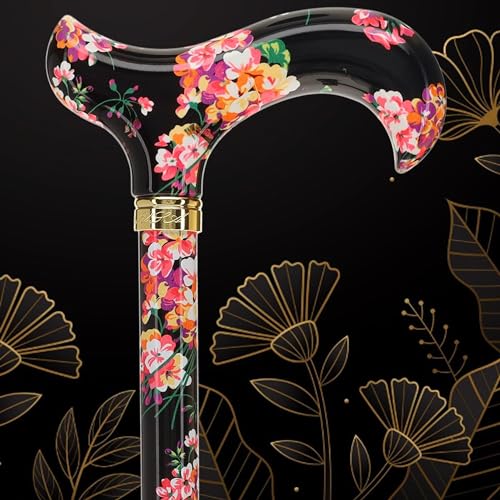 Royal RC Canes Walking Sticks for Men and Women - Stylish Designer Fashionable Adjustable Derby Canes - Lightweight Aluminum Cool Walking Sticks with HD Patterns - color: Black Midnight Floral