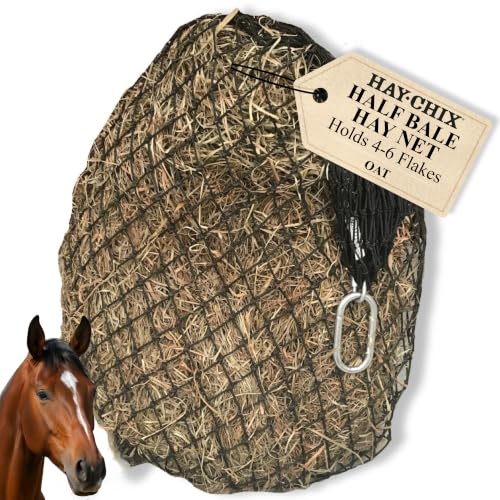 hay chix Half Bale Slow Feed Hay Net for Horses - 1 3/4" Holes - Oat Rope - color: Oat