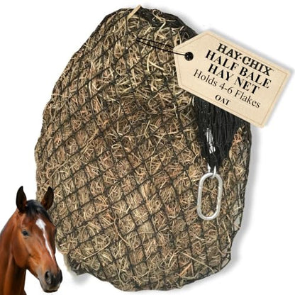 hay chix Half Bale Slow Feed Hay Net for Horses - 1 3/4" Holes - Oat Rope - color: Oat