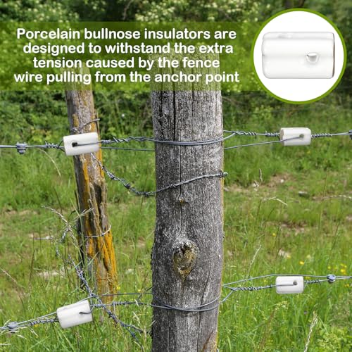 Honeydak 10 Pcs Ceramic Insulator Porcelain Insulator Heavy Duty Porcelain Bullnose Connector for Wooden Post Electrical Wire Post Wire Ground Farm Fencing Agricultural Supplies