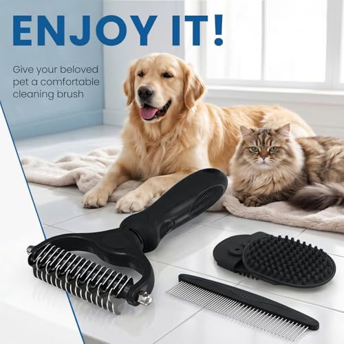 Double‑Sided Undercoat Rake, Deshedding Dematting Tools for Dogs and Cats - color: Black