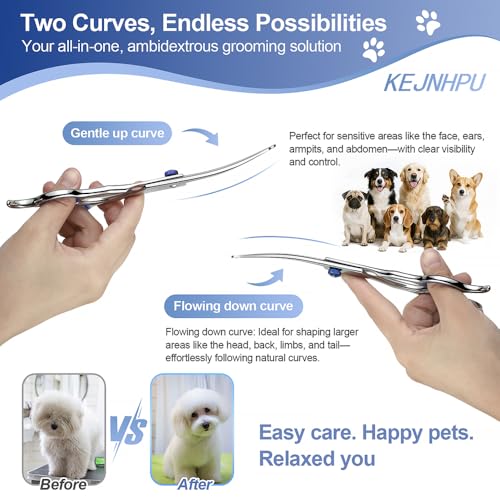 Professional Dog Grooming Kit 6.8 Inches, Curved Dog Grooming Scissors with Safety Round Tips, Dog Scissors for Grooming for Face, Paws & Ears at Home - Right & Left Handed