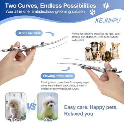 Professional Dog Grooming Kit 6.8 Inches, Curved Dog Grooming Scissors with Safety Round Tips, Dog Scissors for Grooming for Face, Paws & Ears at Home - Right & Left Handed