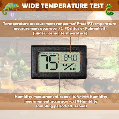 Reptile Thermometer and Humidity Gauge,2PCS Digital Hygrometer Adhesive Reptile Terrarium Hydrometer,Bearded Dragon Tank Accessories,Pet Humidity Meter Supplies for Leopard Crested Gecko,Snake,Lizard - size: 2PCS Rectangular