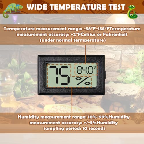 Vodolo Reptile Thermometer and Humidity Gauge,4PCS Digital Adhesive Reptile Hydrometer Thermomete Tank Accessories Pet Supplies for Tortoise Habitat,Chameleon Cage,Iguana,Tree Frog Terrarium - size: 4PCS Rectangular