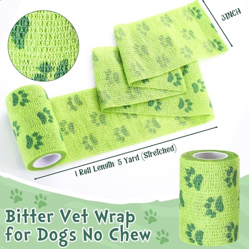 Geiserailie 6 Rolls No Chew Bandage for Dogs Self Adhesive Non-Woven Bitter Bandage Wrap for Dogs' Legs Paws Wounds Cats Animal, Green(3 Inches X 5 yd) - size: 3 Inches X 5 yd
