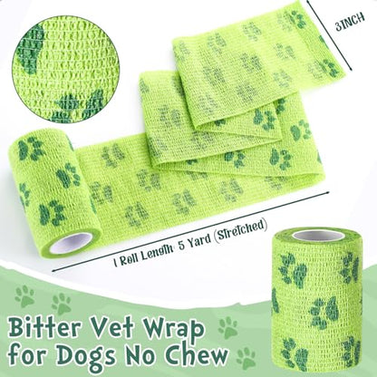 Geiserailie 6 Rolls No Chew Bandage for Dogs Self Adhesive Non-Woven Bitter Bandage Wrap for Dogs' Legs Paws Wounds Cats Animal, Green(3 Inches X 5 yd) - size: 3 Inches X 5 yd