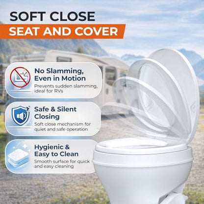 SEAFLO RV Toilet – 18.4" Residential Height, Gravity Flush Foot Pedal, 4-Year Warranty, Fits Most RVs (9.5" Rough-In), Soft Close Seat, 2-Bolt Mount, for Camper Travel Trailer Motorhome SFRTPH-01-01 - color: White