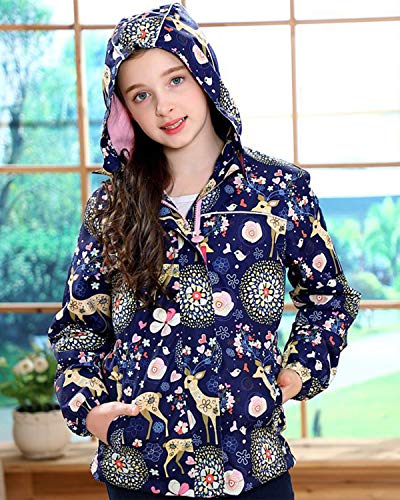 Girls Rain Jacket Kids Hooded Raincoat Windbreaker with Fleece Lining - color: 2901, size: 8