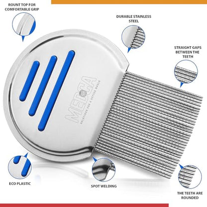 Lice Comb - (Pack of 2) Stainless Steel Comb and Effective Anti-Lice Treatment, Best Results for Children and Adults - size: 2 Unité (Lot de 1)