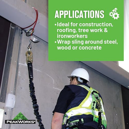 PeakWorks Fall Protection Anchor Sling Cable - Climbing, Roof, Construction, Abrasion Resistant Galvanized PVC Coated Metal Connector Strap, 2 0 Rings, 6ft Long x 1/4in Thick, OSHA Compliant V8208606 - size: 6 ft.