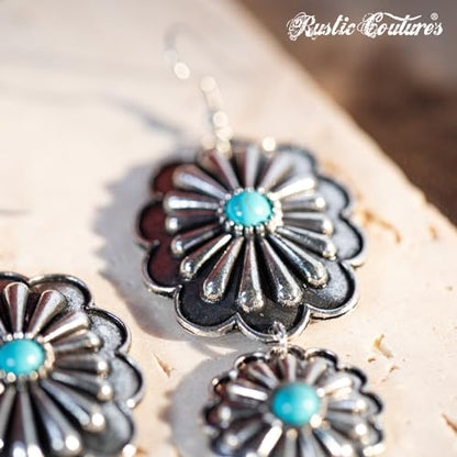 Montana West Rustic Couture's Western Concho Dangle Drop Earrings for Women - color: H-Turquoise