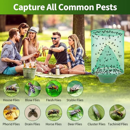 8 Pack Ranch Horse Fly Trap Outdoor Hanging, Reusable Stable Fly Catcher Cage with Food Bait Tray for Farms, Patios, Backyards and Ranches
