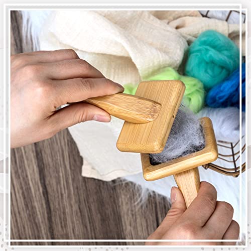 Rtteri 4 Pcs Wooden Wool Carder Hand Carders Slicker Brush Wool Carding Brush Needle Felting Tool for Yarn Weaving Blending Roving Craft Project Kit Supplies Pet Grooming, 2 Sizes