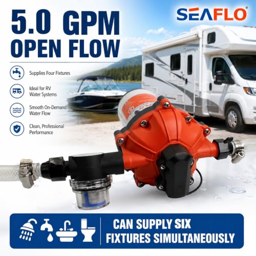 SEAFLO 55 Series 115V AC Automatic Demand Diaphragm Pump – 5.0 GPM, 60 PSI, 5-Chamber Self-Priming Water Pump w/Power Plug for Outlet, RV, Marine & Off-Grid Water Systems, 4-Year Warranty - style: 5.0 GPM | 115V