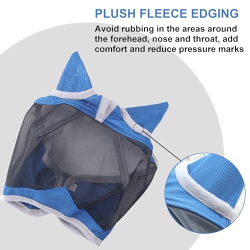 Horse Fly Mask with Ears, Full Face Equine Fly Mask UV Protection - color: Royal Blue, size: Full (Large)