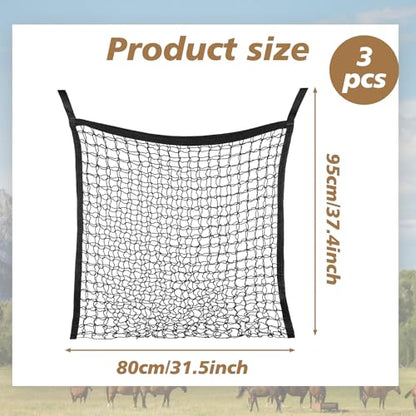 3 Pcs Slow Feed Hay Nets for Horses, 37.5 x 31.5 in Hay Bags for Horses with Large Capacity, Hanging Horse Slow FeedHay Bag for Horse and Sheep Trailer Feeders