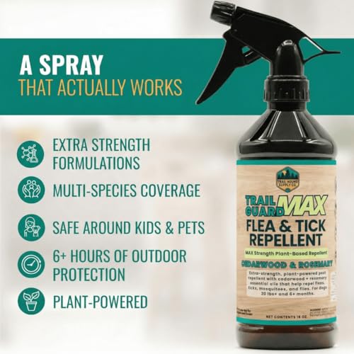 Trail Guard MAX - Natural Extra Strength Insect, Flea and Tick Spray for Dogs, People & Home (16oz MAX Strength, Cedarwood & Rosemary) - size: 16oz MAX Strength