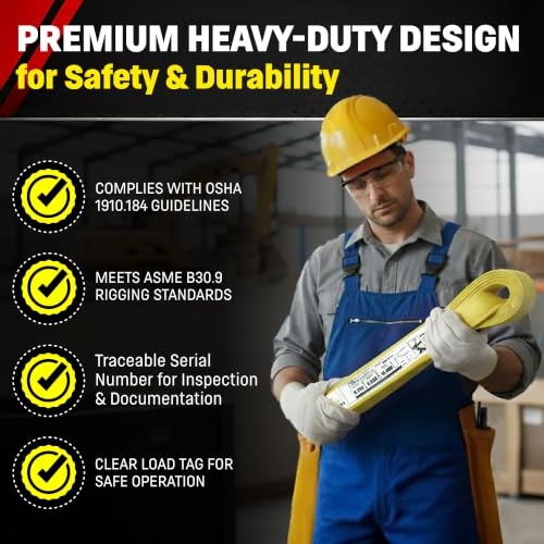 3" x 12' Nylon Lifting Web Sling – USA Made, 12,300 lb Vertical, 9,900 lb Choker, 24,600 lb Basket – 3 Ply Heavy Duty 900 Webbing, Type 3 Flat Eye & Eye Rigging Sling (3" x12') - size: 3"x12'