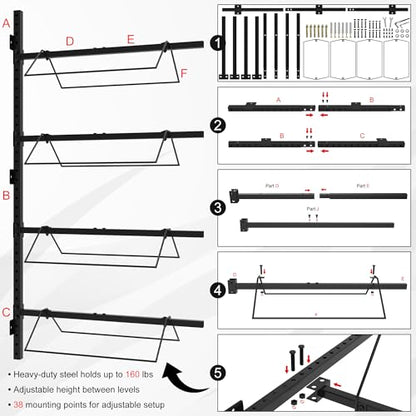 4 Tier Saddle Rack Wall Mount, Saddle Rack for English & Western Saddles | Space-saving, Easy to assemble, Tack Storage, Pad, Accessories etc for Horses