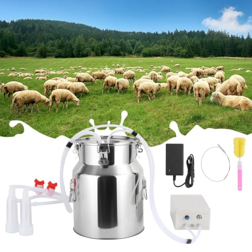 Automatic Pulsating Goat Milking Machine, 14L Stainless Steel Bucket Portable Sheep Milker with Food-Grade Silicone Cups and Adjustable Suction for Farm Home Use Dairy Equipment L - size: L