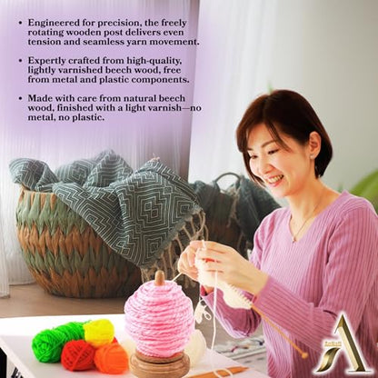AnNafi® Crochet Yarn Holder for Crocheting & Knitting Twirling, Classic Crochet Wooden Spinner & Thread Holder, Knitting Embroidery Tools, Craft & Sewing Supplies, Yarn Organising Tool for Granny, - color: Natural Wood