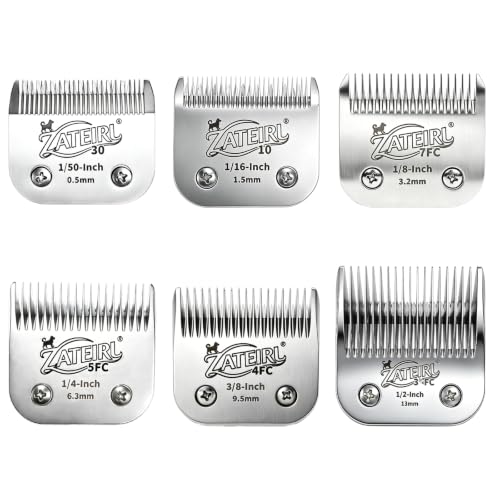 6 Pack Pet Grooming Clipper Blades with Ceramic Cutters, Sizes 10, 30, 7FC, 5FC, 4FC & 3-3/4FC, Silver, Compatible with Andis, Oster A5, Wahl KM10 A5 Style Dog Clippers - color: Silver, size: 10# + 30# + 7FC + 5FC + 4FC + 3-3/4FC