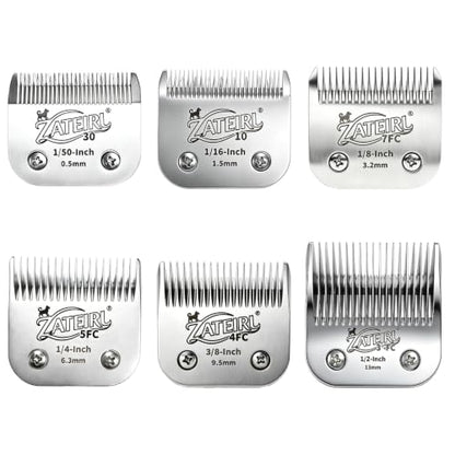 6 Pack Pet Grooming Clipper Blades with Ceramic Cutters, Sizes 10, 30, 7FC, 5FC, 4FC & 3-3/4FC, Silver, Compatible with Andis, Oster A5, Wahl KM10 A5 Style Dog Clippers - color: Silver, size: 10# + 30# + 7FC + 5FC + 4FC + 3-3/4FC