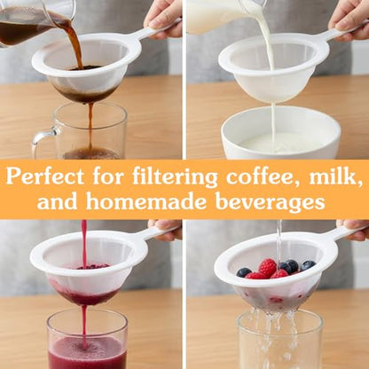2PCS Extra Fine Mesh Strainer 120 Mesh Nylon Ultra Fine Mesh Strainer with Handle for Filtering Yogurt Juice Coffee Milk Honey Matcha Kitchen