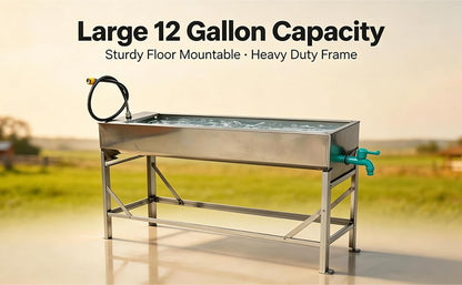 Automatic Livestock Water Trough with Metal Stand, Larger Automatic Waterer | 12 Gal Stainless Steel Larger Livestock Waterer with Detachable Fixed Elevated Stand, Eases Cattle & Horses’ Neck Strain - color: 12 Gallons with 23“ Stand, size: 39.3"L x 7.8"W
