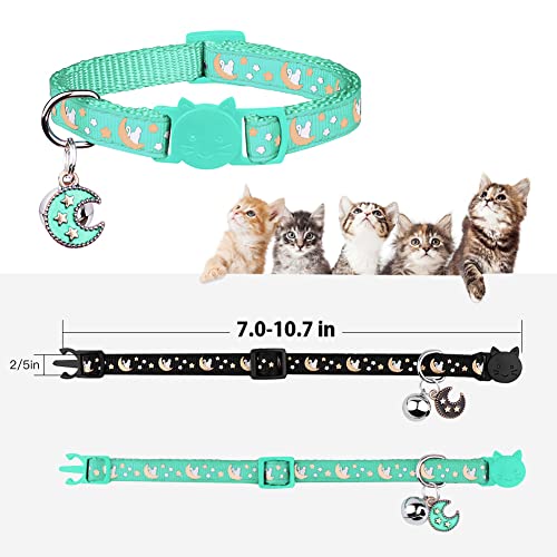 Baeuppit 2Pcs Breakaway Cats Collars Cat Collars for Boy & Girl Cats Adjustable Kitten Collars with Bell,Black+Teal - color: Black+Teal, size: 7.0-10.7''