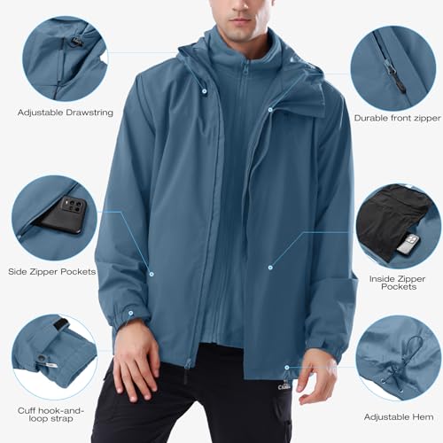 CAMEL CROWN Men's Ski Jacket 3 in 1 Waterproof Winter Jacket Snow Jacket Windproof Hooded with Inner Warm Fleece Coat - color: Tower Grey, size: Small