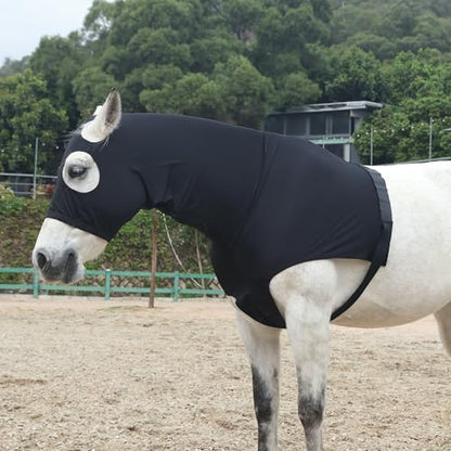 Leberna Stretch Horse Hood with Zip Full Face Neck Cover (Black, S) - color: Black, size: S