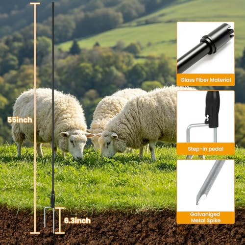4 Pack 55 Inch Fiberglass Electric Fence Stakes, for Cows Sheep Animals
