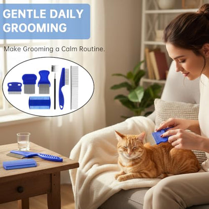 7-Pack Flea Lice Combs for Dogs and Cats, Pet Grooming Combs Kit