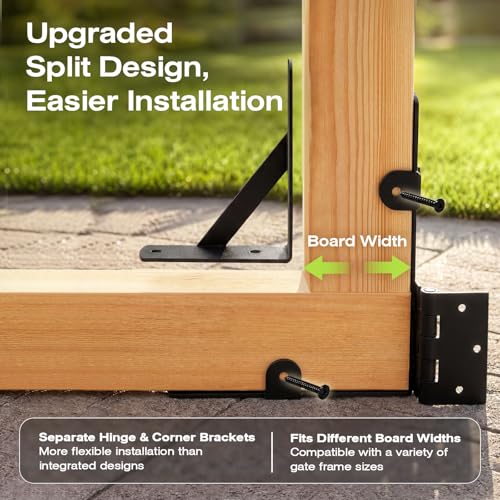 YQE Anti Sag Gate Kit for Wooden Fence, Heavy Duty Gate Hardware with Corner Brace Brackets, Welded Hinges and Self-Locking Gate Latch, Premium No Sag Fence Gate Kit - size: Single Door Set
