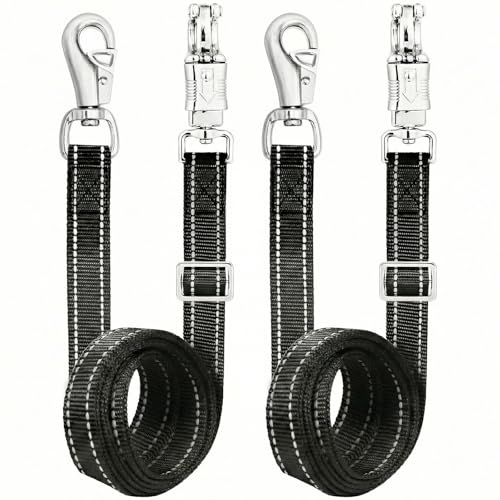 2-Pack Cross Ties for Horses (44"-78.7") - Adjustable Heavy Duty Reflective Equine Trailer Tether with Panic & Bull Snap, 360° Anti-Tangle Grooming Straps, Equestrian Barn Equipment (Black) - color: Black