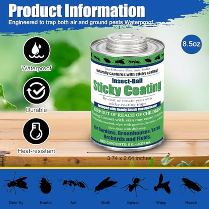 Sticky Coating Insect Trap, 8 Oz with Brush,Deer Fly Trap Kit | 12 Blue Plastic Cups, DIY Adhesive for Deer Flies Thrips Aphids, Reusable Barrier for Gardens Greenhouses Orchards - color: Blue Cup