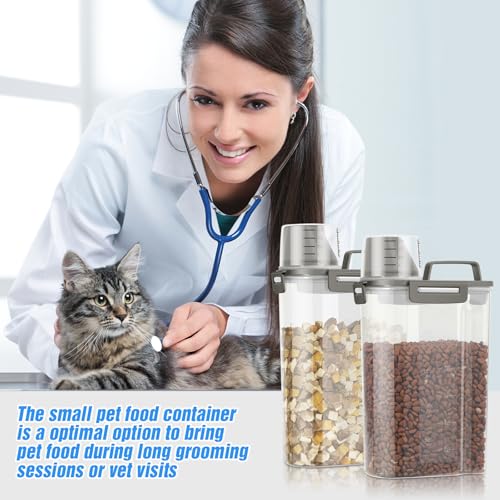 TBMax Small Dog Food Storage Container 3 Qt with Cat Food Can Cover and Mixing Spoon, Portable Travel Pet Food Dispenser with Large Spout and Cup - color: Grey 3Qt