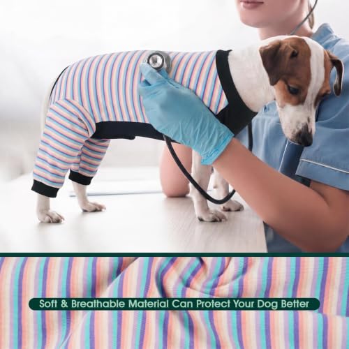 Kuoser Dog Recovery Suit with Anti Licking Rear Leg Sleeve, Purple L - color: Purple Stripes, size: Large (Back Length: 40cm / 15.74")