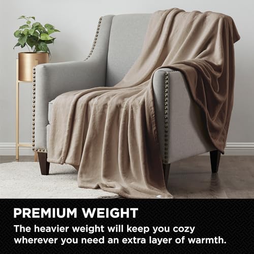 Brookstone Nap Plush Throw Blanket for Couch | Warm & Super Soft Blanket with Unmatched Heavy, Dense, and Ultra-Comfy Throw | Luxurious Drape, Cozying Up on a Sofa, Chair | Taupe - color: Taupe