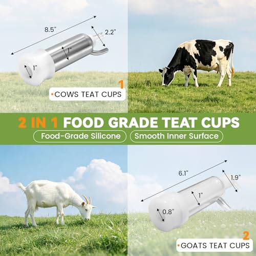 2 in 1 7L Electric Milking Machine with 4 Goat Teat Cups & 2 Cow Teat Cups