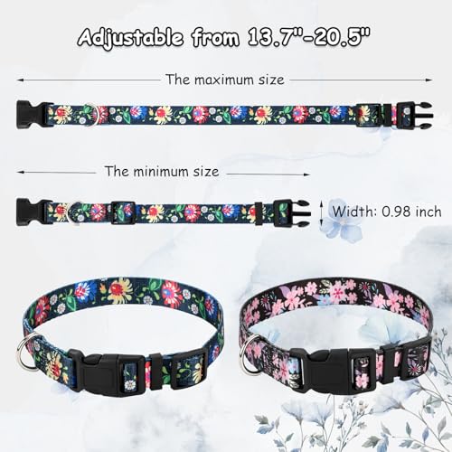 2 Pack Goat Collars with Bells, Pink/Black Floral Adjustable Set - color: Pink Printing + Yellow Printing