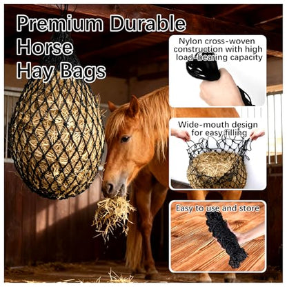 2 Pcs 40'' Hay Nets for Horses,Hanging Slow Feed Hay Bags,Black - color: Black